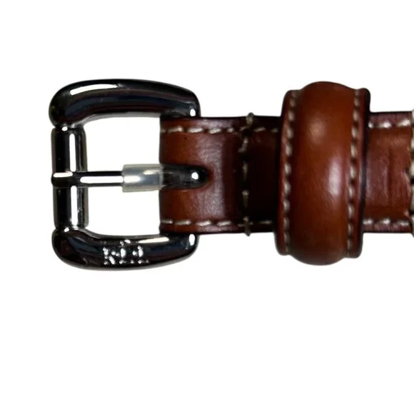 Lauren Ralph Lauren Brown Silver Belt Women Leather Office Preppy - Picture 2 of 7